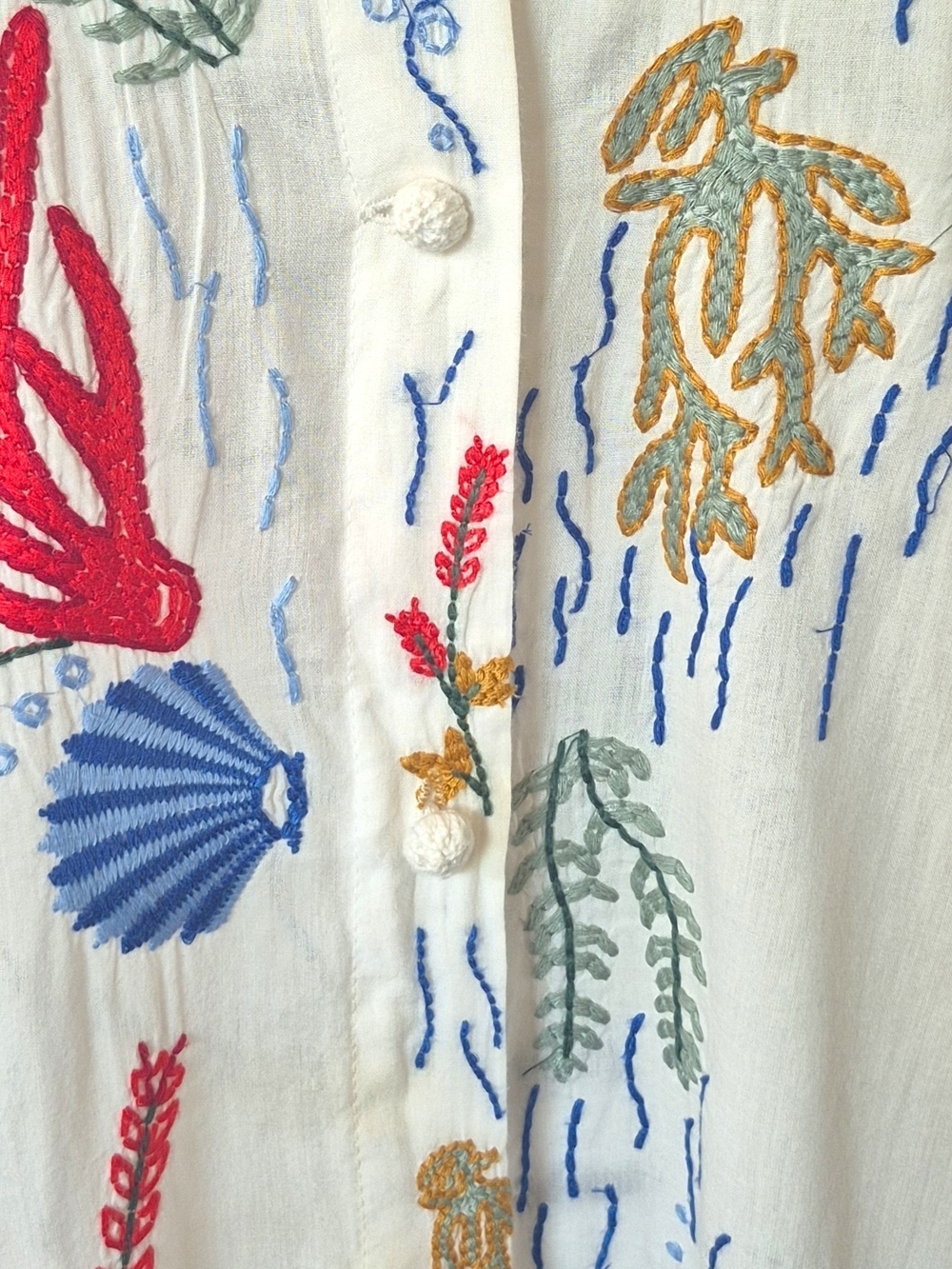 Zara Sea Life Embroidered Shirt Dress XL White Cotton Beach Cover Up Resortcore - Picture 10 of 13